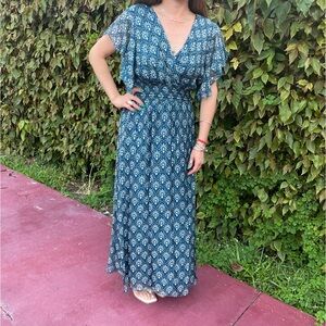 Le Ragazze Blue Flowers Long Dress Size S Made in Italy